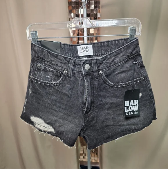 15. NWT Harlow Charcoal Hi Rise Jean Shorts Size 25 W 13-14 R 11 I 2 - Picture 2 of 8